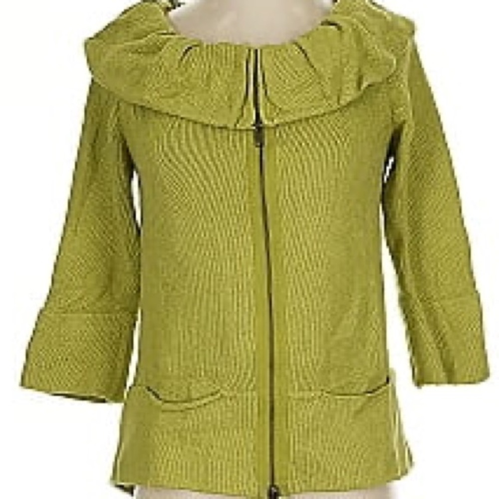 Women’s Y2k VTG Green Cowl Neck Zip-Up Cardigan Sweater Jacket Sz M Retro Preppy